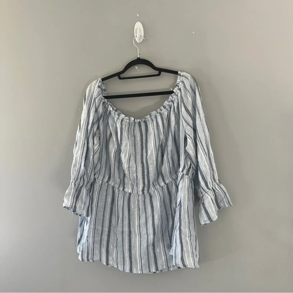 Lane Bryant Blue Striped Blouse Off the Shoulder Metallic Career Plus Size 22/24